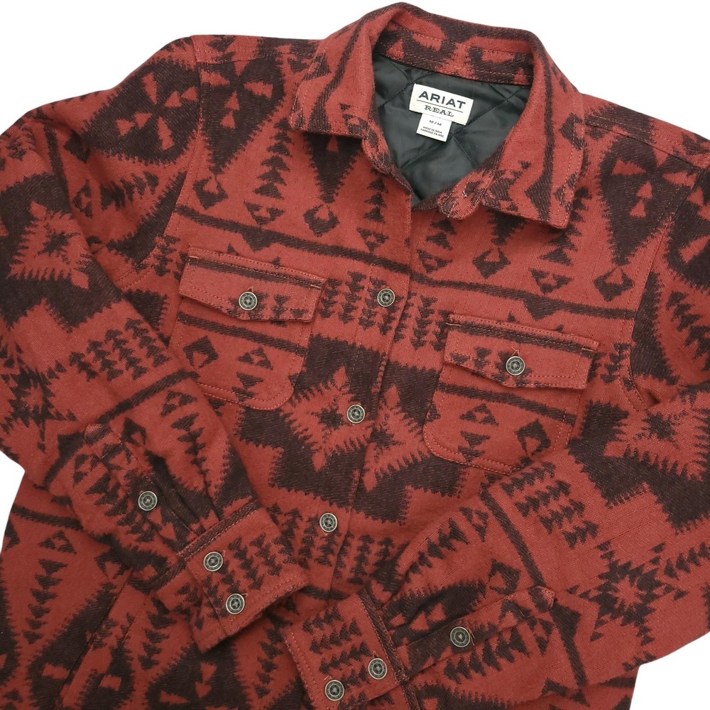Ariat REAL Jacket Womens Medium Orange Aztec Print Quilted Shacket Western‎